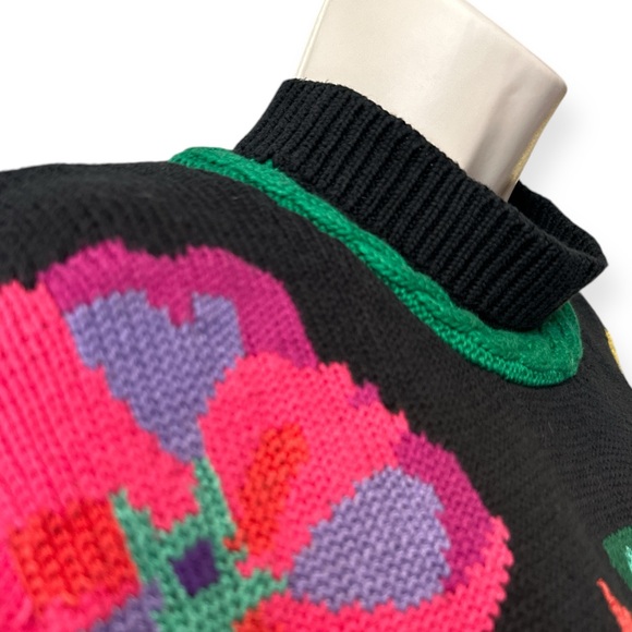 Vintage Jack B. Quick Floral Mock Neck Cotton Sweater, Size M, Black Multi - Picture 8 of 13
